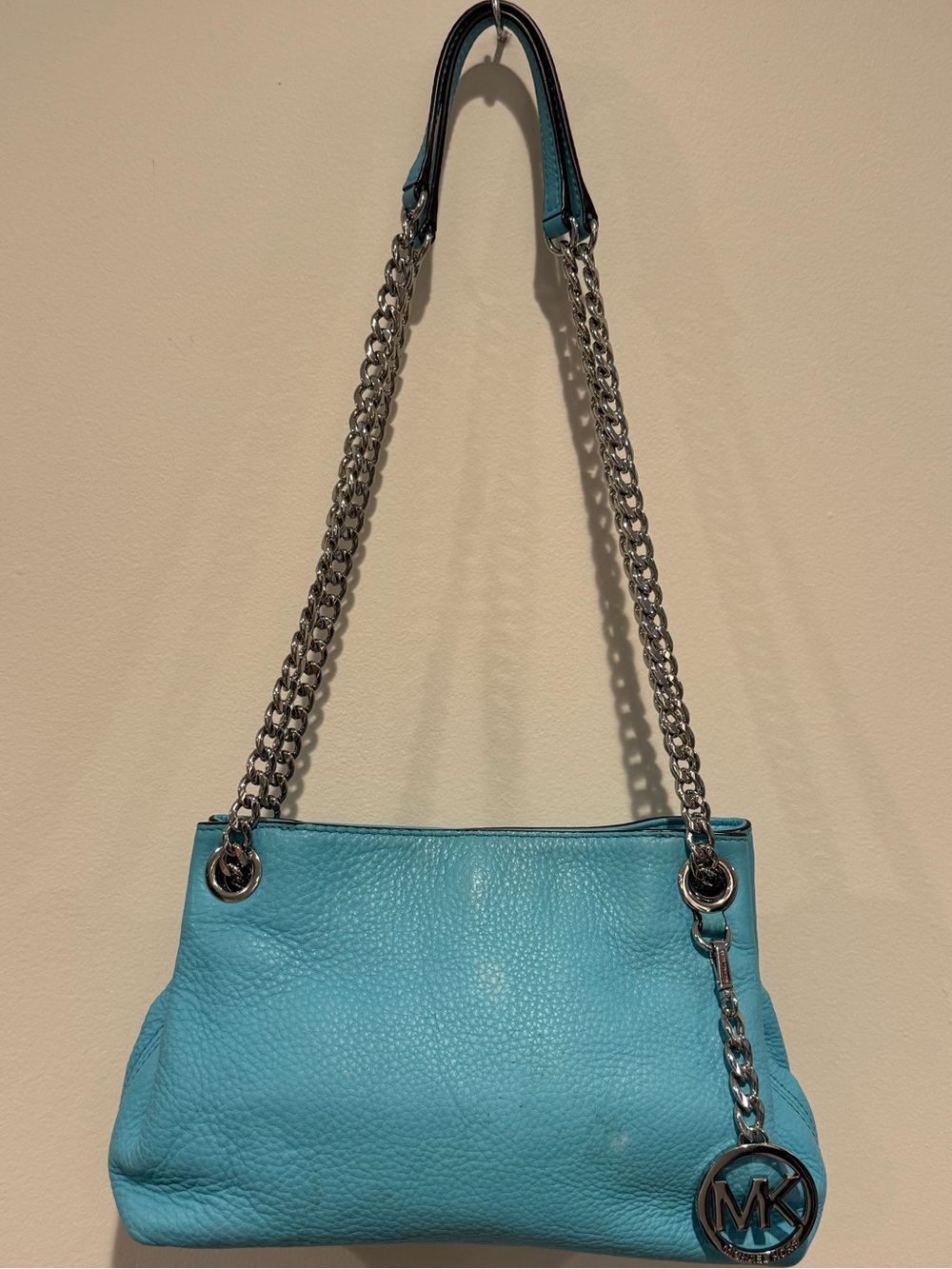 Michael Kors Aqua Pebbled Leather Chain Shoulder Bag Purse